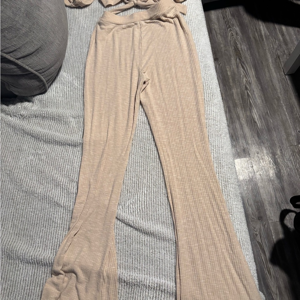 Tan Ribbed Knit Pants - Picture 2 of 2